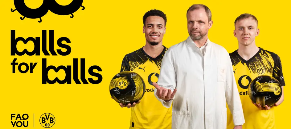 Saint Elmo's, FAQ YOU und Borussia Dortmund starten bei Bundesliga-Spiel Aktion gegen Hodenkrebs